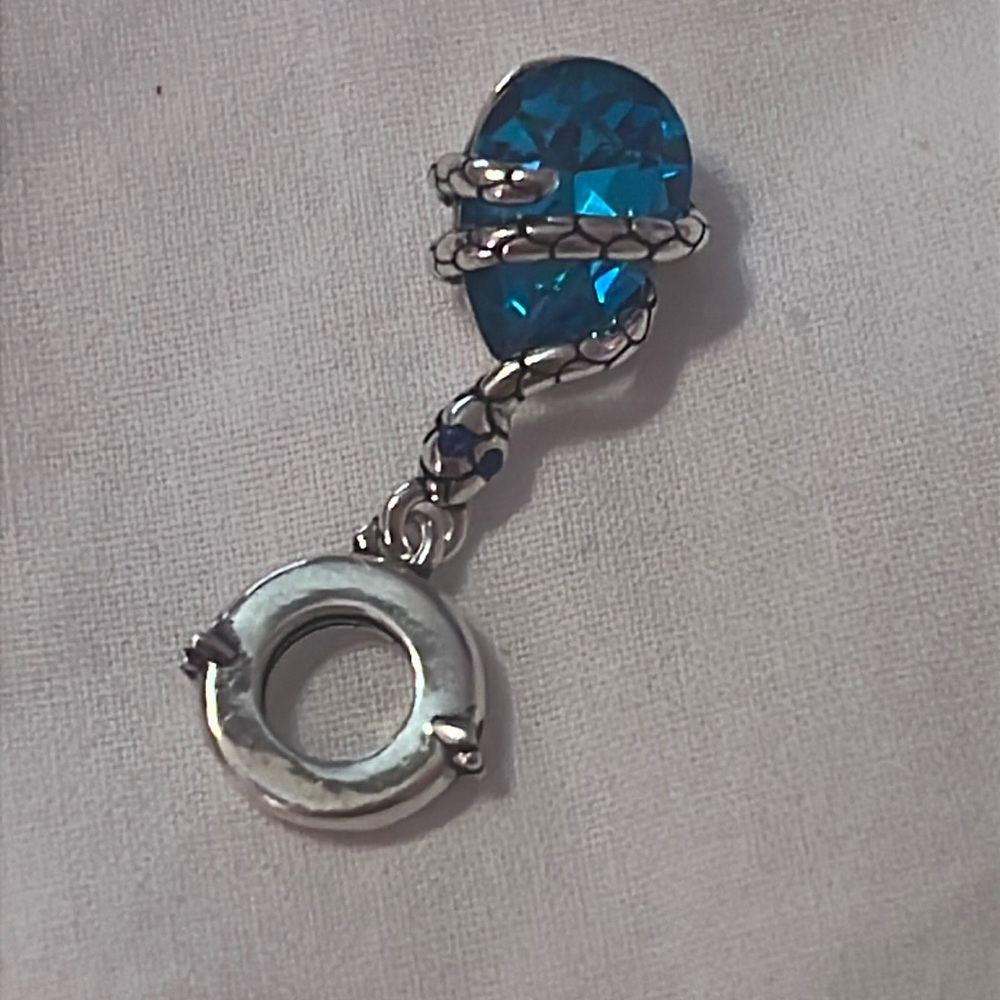 Pandora 925 Sterling Snake Charm w/Blue Gemstone Eyes and an Oval Blue Gemstone - Picture 1 of 6